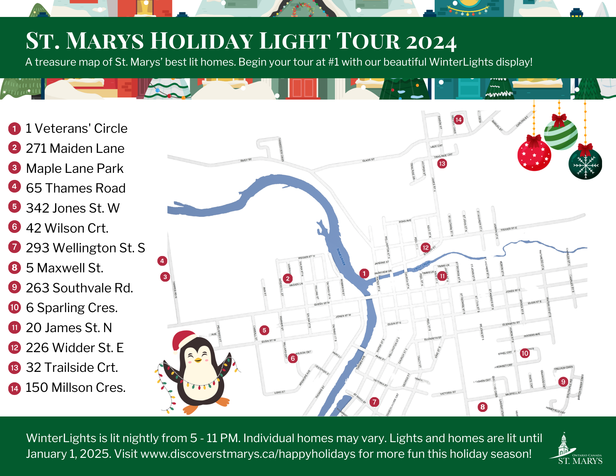 Map of 2024 Holiday Light Tour