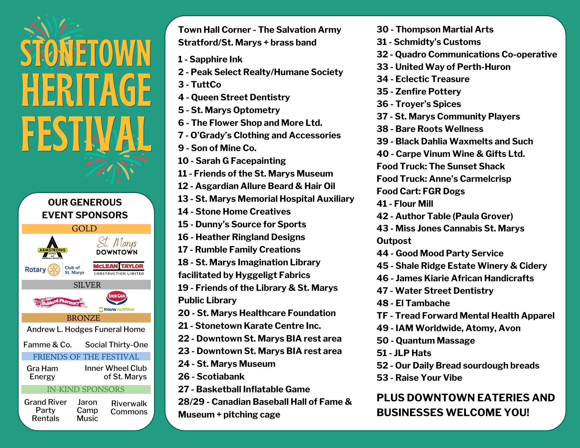 List of event vendors and sponsores for Heritage Festival